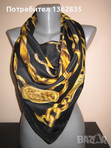 100 % оригинален черен дамски копринен шал на CHANEL / Шанел от Италия, снимка 4 - Шалове - 51995388