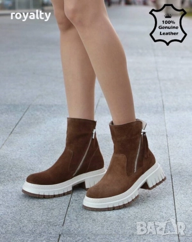 Равни боти - кафяв ЕСТЕСТВЕН велур - 36700, снимка 2 - Дамски боти - 48427642