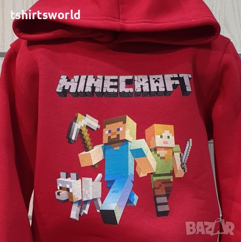 Нов детски суичър с дигитален печат MINECRAFT (Майнкрафт) в червен цвят, снимка 2 - Детски анцузи и суичери - 39094856
