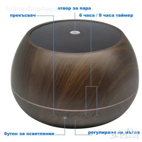 1000ml Арома дифузер и овлажнител тъмно дърво, дистанционно, снимка 5 - Друга електроника - 50303839