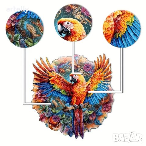 Дървен пъзел ”Тропически папагал”, снимка 3 - Игри и пъзели - 43450838