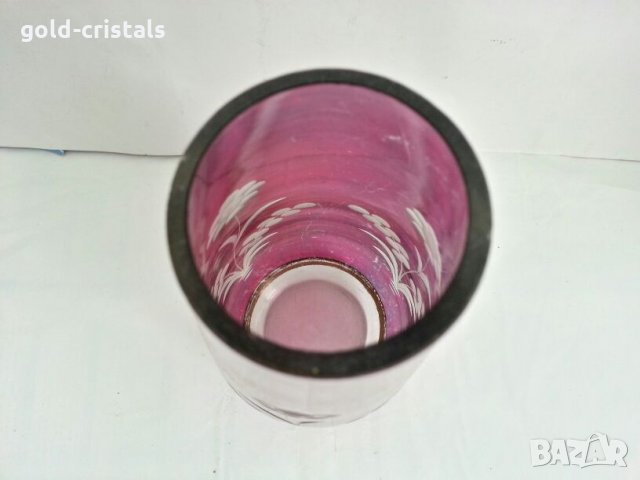 Стъклена гравирана ваза , снимка 4 - Антикварни и старинни предмети - 27021585