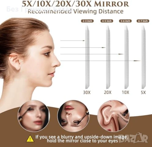 Нова Грим огледало със светлини, увеличение 30X, 3 цвята LED за жени, снимка 7 - Други - 50636696