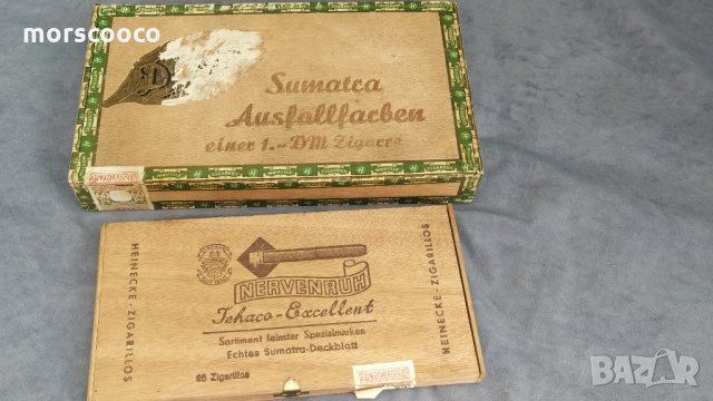 Две стари дървени кутии за пури, снимка 1 - Табакери - 27073435