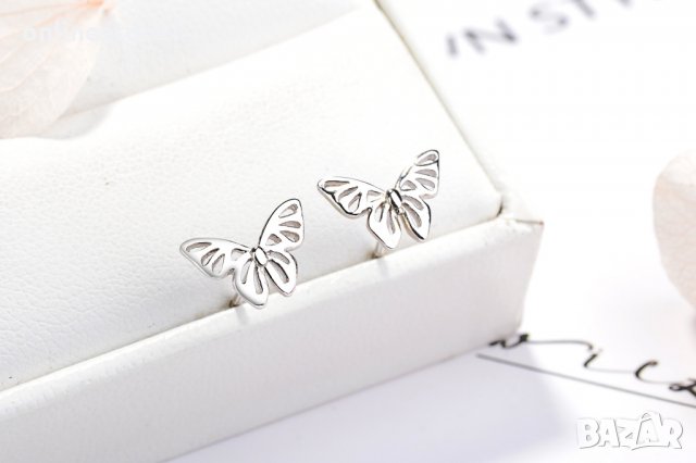 Сребърни Обеци Пеперуда - 925 печат сребро BA202, снимка 2 - Обеци - 28147390