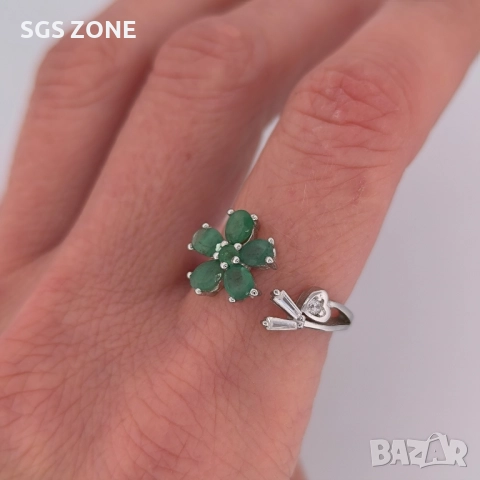 Сребърен пръстен с естествен син сапфир, многоцветен изумруд, снимка 11 - Пръстени - 52278484