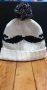 Зимна шапка Mustache с помпон в черно и бяло , снимка 1