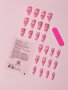 Комплект Разкошни Press-on Изкуствени Нокти 24 броя в Нежно Розов Цвят със Сърчица КОД  nail58, снимка 3