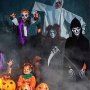 Костюм на Grim Reaper Хелоуин 4 части, черно наметало с маска на черепа, коса, скелетни ръкавици, снимка 7