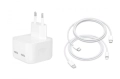 PREMIUM Зарядно/Адаптер 50W 2xPD 220V /2 x Кабела/PD Type-C - Type-C/PD Type-C - Lightning/ Бял / Ба, снимка 1