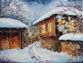 Снежен пейзаж - Българско село, снимка 1 - Картини - 43777090