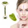 Масажор за лице от зелен кварц с допълнителен масажен камък , снимка 1