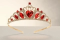 Детска дамска корона тиара венец диадема с червени камъни златиста метална, снимка 1