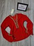 НОВ червен дамски пуловер с красиви връзки на намаление 