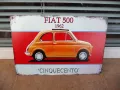 Метална табела кола FIAT 500 Cinquecento 1962 градски автомомобил малка, снимка 1