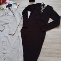 Нова колекция рокля в сив и чер цвят от фино плетиво с връзки на намаление, снимка 5 - Рокли - 27332112