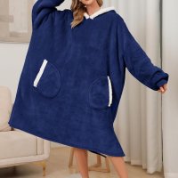 Гигантски домашен топъл пуловер с качулка, худи (тъмносин), снимка 3 - Пижами - 43718402