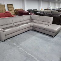 Сив кожен ъглов диван с функция ракла "PN-EM19075", снимка 1 - Дивани и мека мебел - 39688840