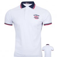Мъжка тениска с яка 2101 бял, син и червен, снимка 2 - Тениски - 36959978