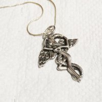  Рокерска Сребърна висулка, еротика Ева с змията  и сребърно синджирче , снимка 3 - Колиета, медальони, синджири - 34997900