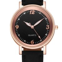 Красив нов черен дамски ръчен часовник с кожена каишка., снимка 2 - Дамски - 43987915