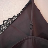 H&M късо кафяво потниче с черна дантела 36 размер 🖤, снимка 4 - Потници - 44012654