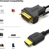 Benfei двупосочен HDMI към DVI адаптерен кабел (DVI-D 24+1 мъжки към HDMI мъжки високоскоростен 1080, снимка 2 - Кабели и адаптери - 37744726