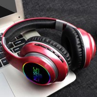 Мултифункционални слушалки VJ033, Bluetooth, FM, MP3, микрофон, Micro SD, LED светлини, червени, снимка 3 - Bluetooth слушалки - 35413631