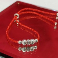 Дамска гривна от червена корда със 925 сребърни елементи, снимка 2 - Гривни - 28029050