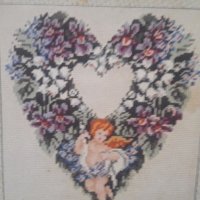 схема и конци за малко гобленче " Сърце с цветя ", снимка 3 - Гоблени - 44873299