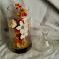 Italy ретро стъкло ваза с капаче сухи цветя, снимка 6 - Вази - 27767754