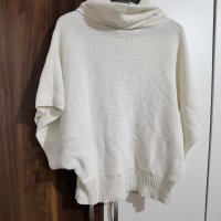 Бял зимен памучен пуловер с поло яка, снимка 1 - Жилетки - 43314265