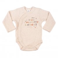 Памучно бебешко боди  I love mammy & daddy, 0 - 3 м, Бежово, снимка 1 - Други - 39627301