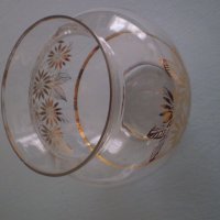 Винтидж стара ръчно изработена стъклена ваза златни цветя прозрачна, снимка 3 - Други ценни предмети - 40040323