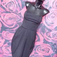 Черна елегантна рокля бюстие под до коляното тип балон С, снимка 1 - Рокли - 36763716