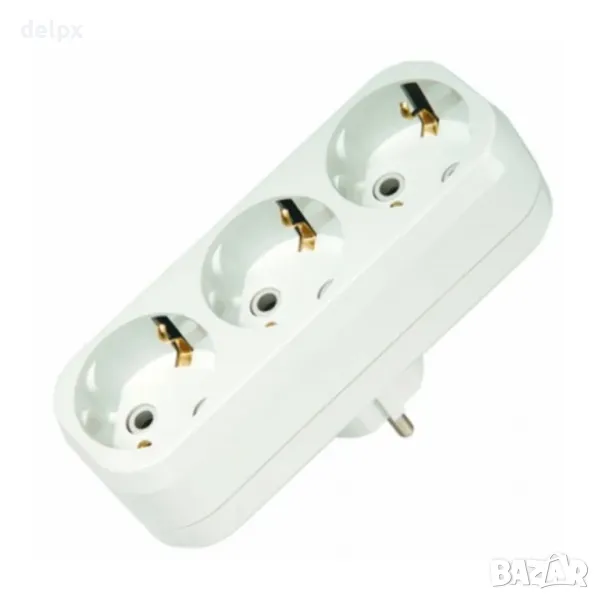 Български разклонител за контакт, линеен, 3-ка, без кабел, бял, 220V, 16A, IP20, снимка 1