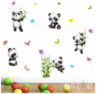 5 сладки панди панда детски самозалепващ стикер лепенка за стена мебел детска стая, снимка 1