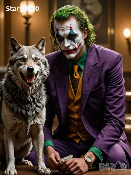 Светеща картина с LED осветление - Joker и вълк , снимка 1