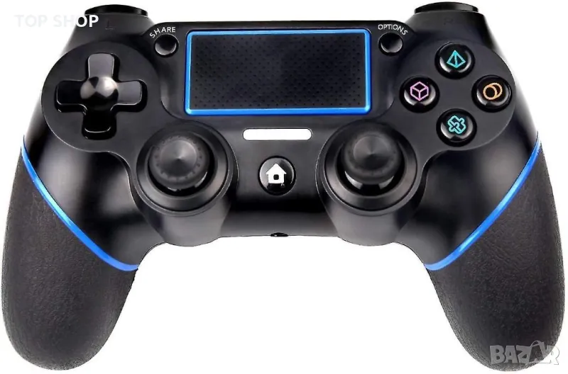 PS4 контролер, кабелен джойстик, геймпад със сензорен панел с двойна вибрация,зелена и синя линия, снимка 1