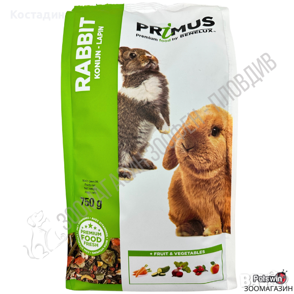 Пълноценна Храна за Декоративни Зайчета - 0.750кг - Primus Rabbit - Benelux, снимка 1