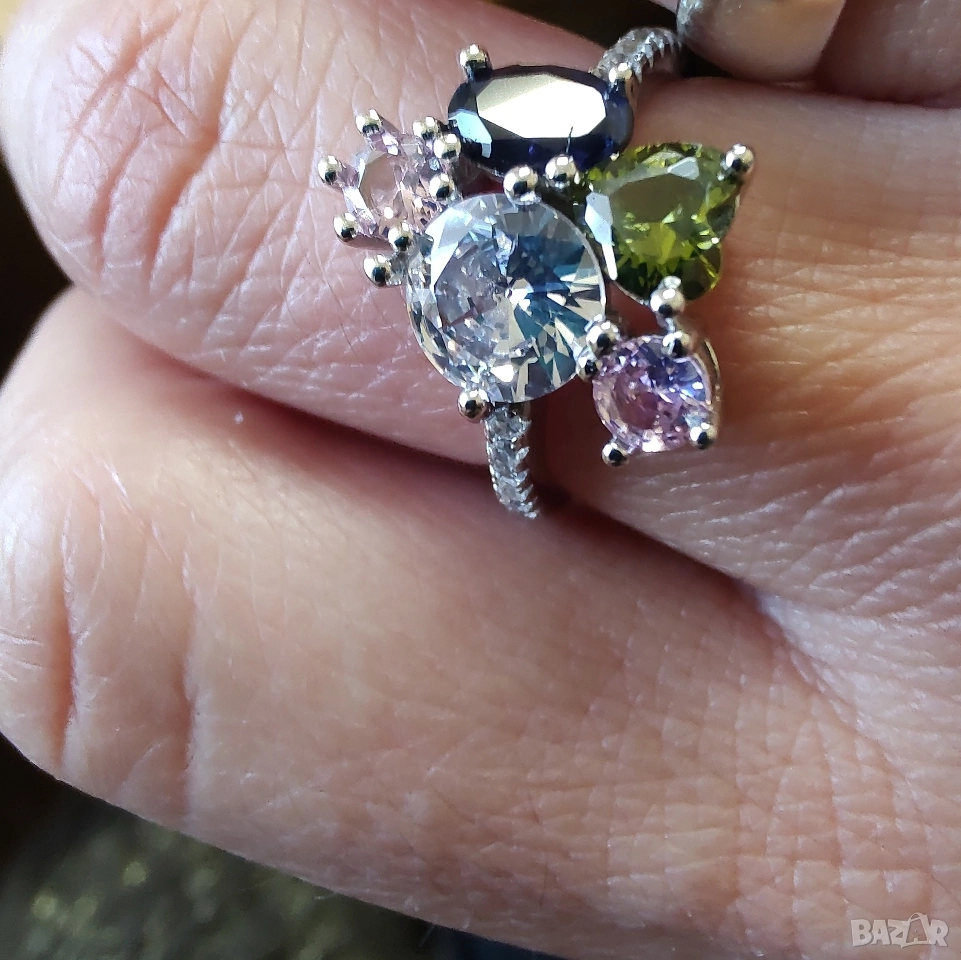 Сребърен пръстен с камъни , снимка 1
