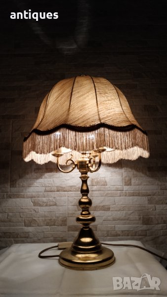 Стара настолна месингова лампа с три гнезда - Антика, снимка 1