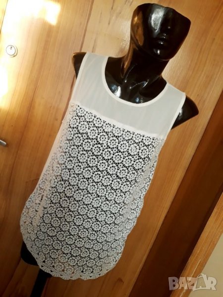 Бял потник от шифон и дантела на цветя М/Л, снимка 1