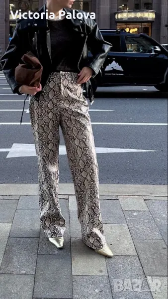 Модерен кожен панталон змийски принт естествена кожа, снимка 1