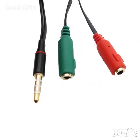 AUX кабел за музика 1 мъжко / 2 женски със 3 пина - Черен, снимка 1
