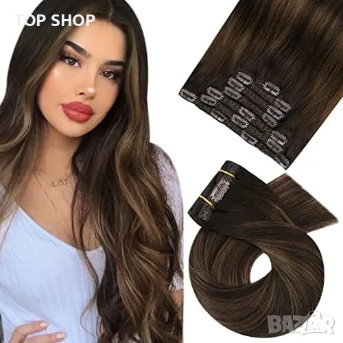 Нови Естествени Удължения за Коса, Омбре Ефект, 24 Инча, 7 Части за жени Прическа, снимка 1