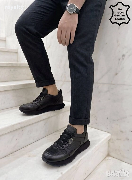 Мъжки спортни обувки - черна ЕСТЕСТВЕНА кожа, снимка 1