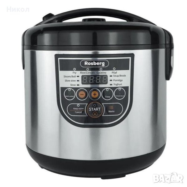 Мултикукър Rosberg R51985E5, 780W, 5литра, 10 програми, Ръчен режим, Таймер, Инокс/Черен, снимка 1