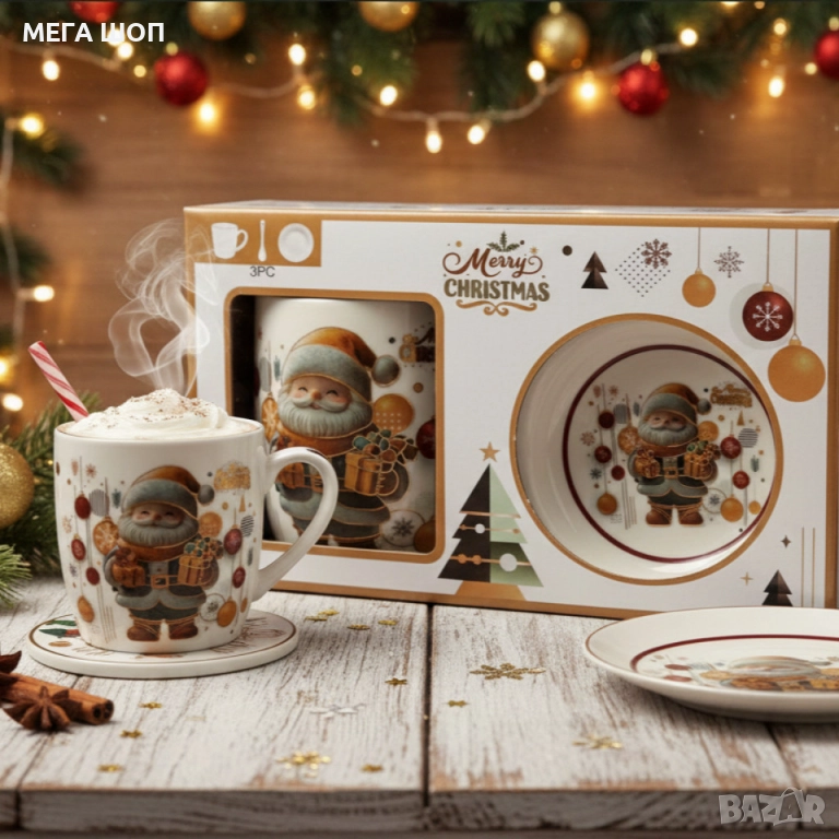 Коледна керамична чаша с капак и лъжица – уют за всяка сутри, снимка 1