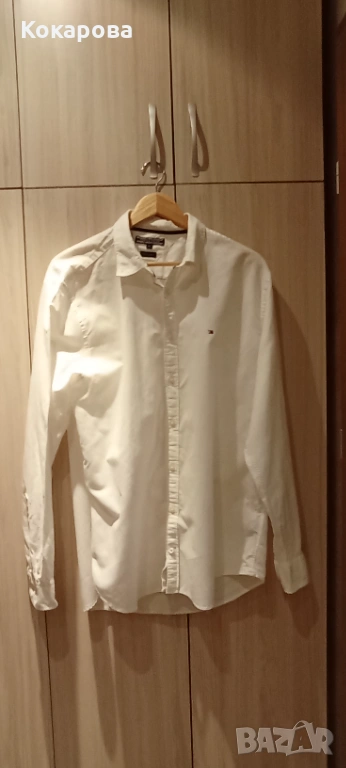 Бяла памучна риза Tommy Hilfiger, снимка 1
